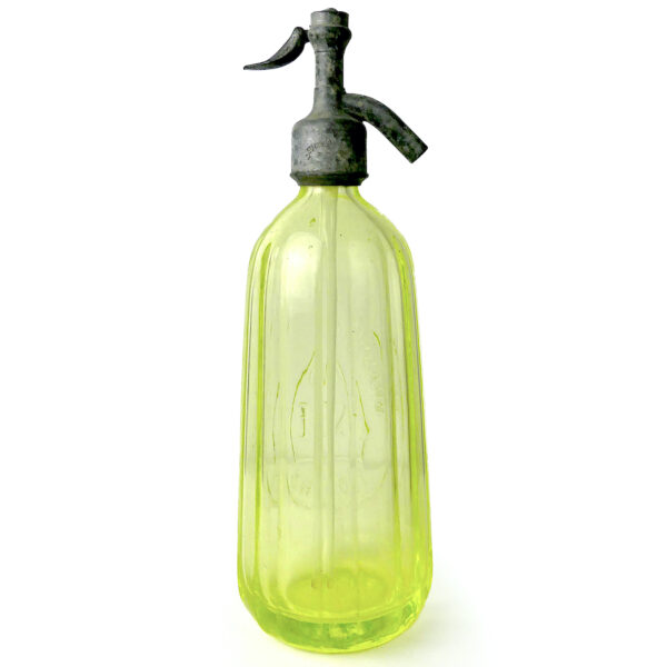 Siphon à eau de Seltz ancien en ouraline et étain Début XXe Tours (dos)