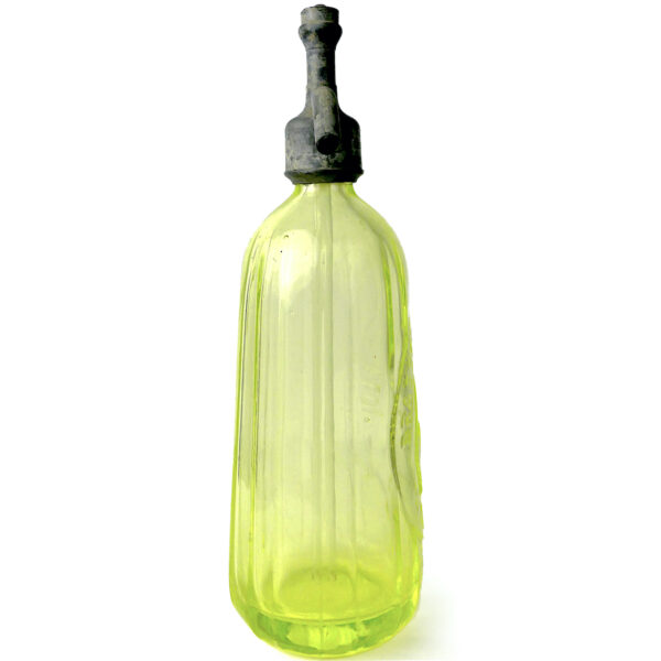 Siphon à eau de Seltz ancien en ouraline et étain Début XXe Tours (profil)