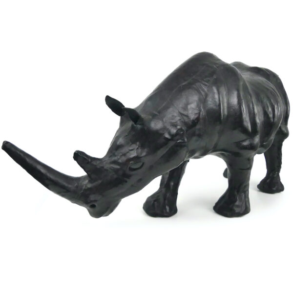 Grand rhinocéros en cuir moulé de la mi-XXe - Objet de collection vintage (3/4)