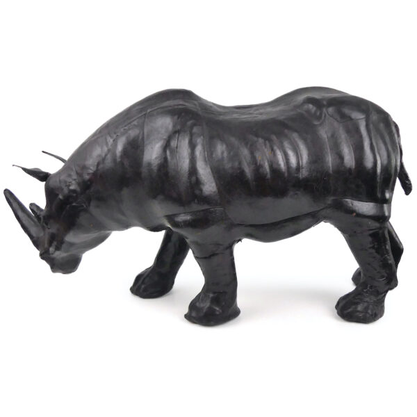 Grand rhinocéros en cuir moulé de la mi-XXe - Objet de collection vintage (profil)