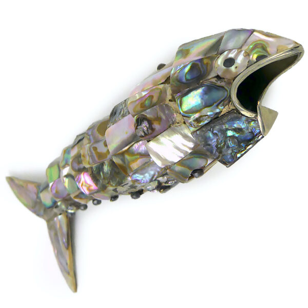Décapsuleur poisson articulé nacre d’ormeau et argent Mexique Mi-XXe (3/4)