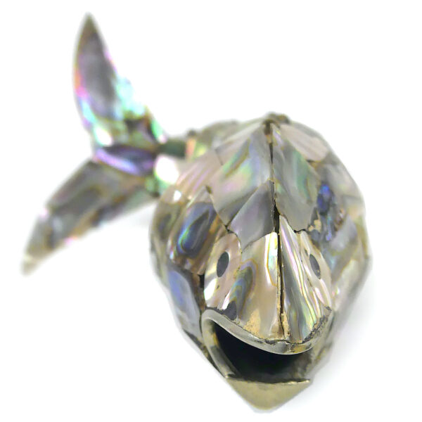 Décapsuleur poisson articulé nacre d’ormeau et argent Mexique Mi-XXe (face)