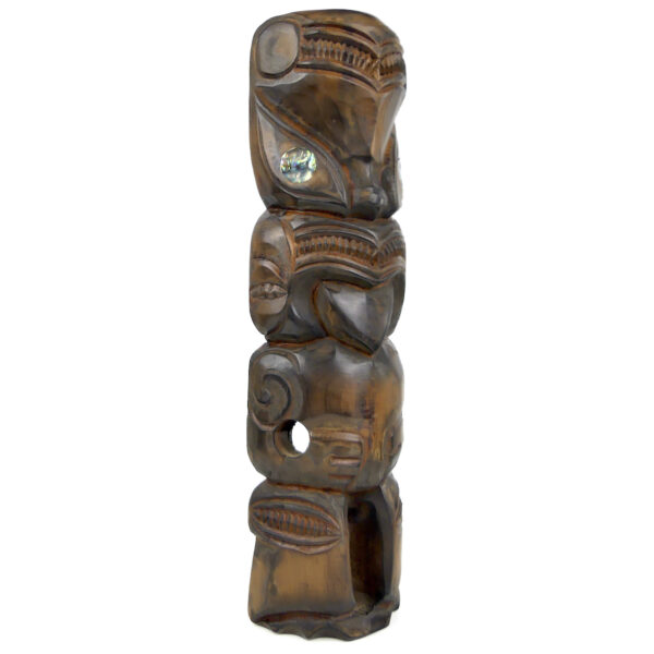 Teko Teko Māori ancien signé Peter Hemice Rotorua bois et ormeaux (3/4)