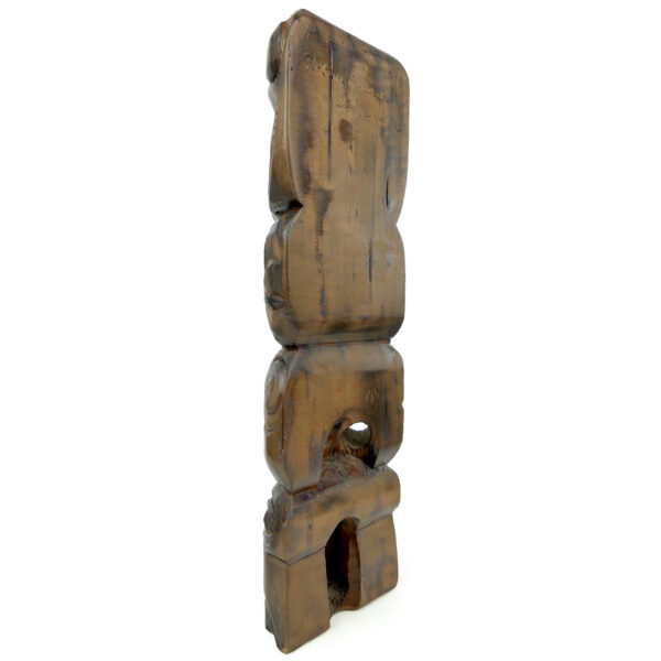 Teko Teko Māori ancien signé Peter Hemice Rotorua bois et ormeaux (3/4 dos)