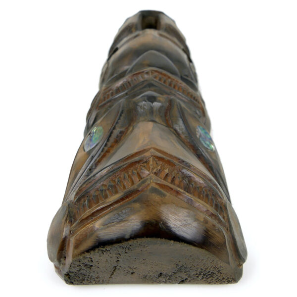Teko Teko Māori ancien signé Peter Hemice Rotorua bois et ormeaux (dessus 3/4)
