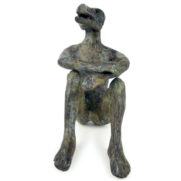 Homme-oiseau assis bronze anthropo-zoomorphe Yuwana Thaïlande (face)