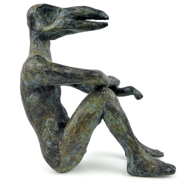 Homme-oiseau assis bronze anthropo-zoomorphe Yuwana Thaïlande (profil)