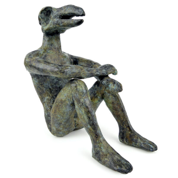 Homme-oiseau assis bronze anthropo-zoomorphe Yuwana Thaïlande (3/4)