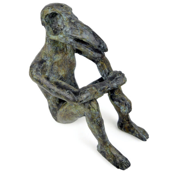 Homme-oiseau assis bronze anthropo-zoomorphe Yuwana Thaïlande (3/4)