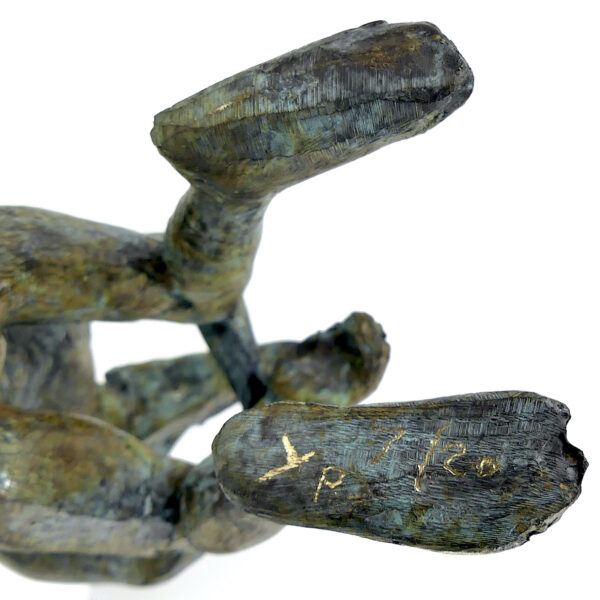 Homme-oiseau assis bronze anthropo-zoomorphe Yuwana Thaïlande (dessous détail)