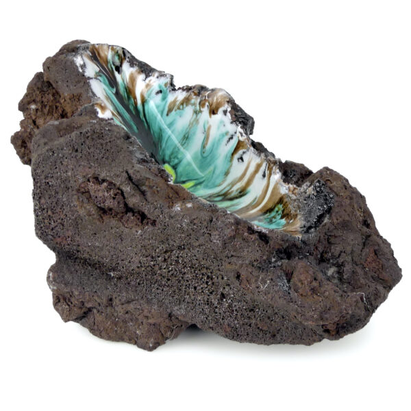 Coupe décorative brutaliste en roche volcanique émaillée Artisanat français (3/4)