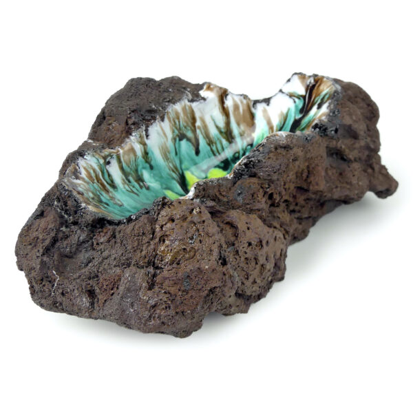Coupe décorative brutaliste en roche volcanique émaillée Artisanat français (3/4)