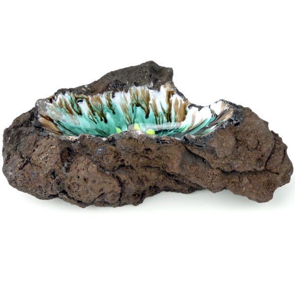Coupe décorative brutaliste en roche volcanique émaillée Artisanat français (profil)