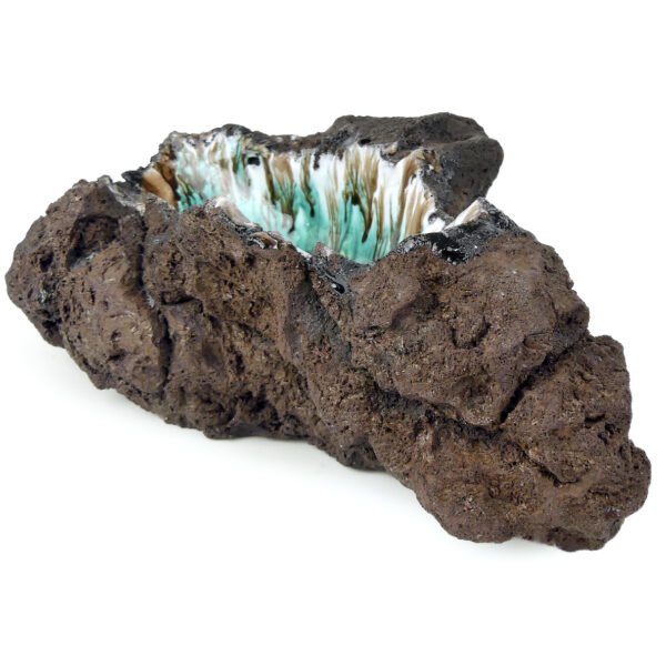 Coupe décorative brutaliste en roche volcanique émaillée Artisanat français (3/4)