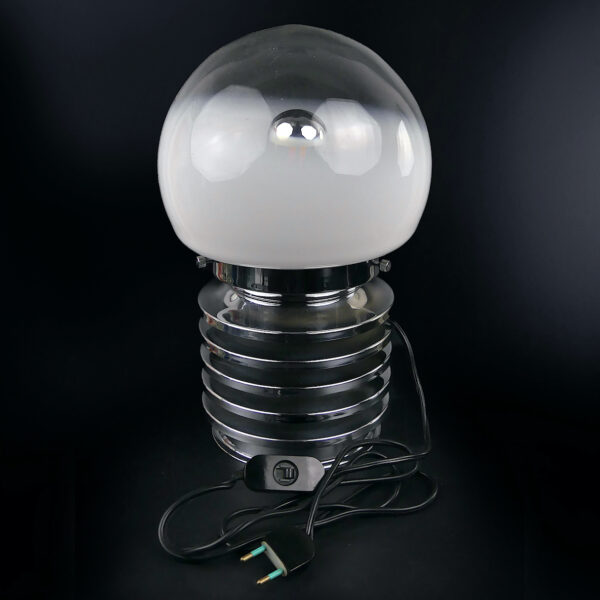 Lampe globe Space Age 70 verre de Murano acier chromé Design italien (face)