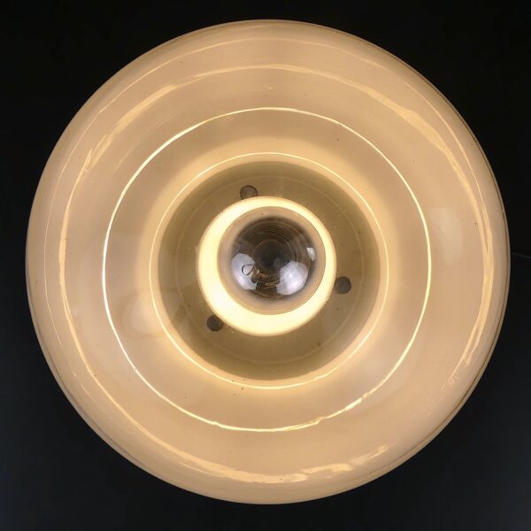 Lampe globe Space Age 70 verre de Murano acier chromé Design italien (dessus allumée)
