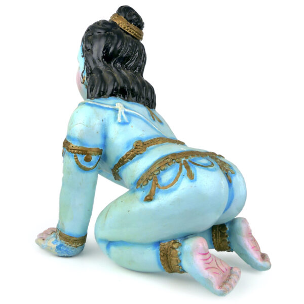 Statuette Bala Krishna Krishna enfant en papier mâché peint Culture hindoue (3/4 dos)