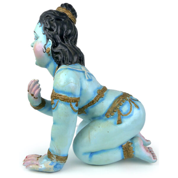 Statuette Bala Krishna Krishna enfant en papier mâché peint Culture hindoue (profil)