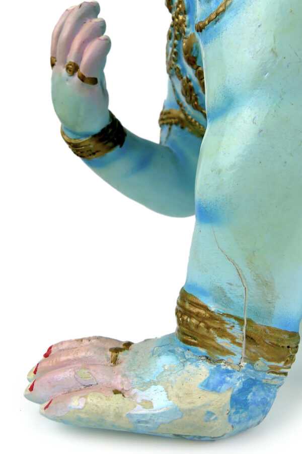 Statuette Bala Krishna Krishna enfant en papier mâché peint Culture hindoue (détail)