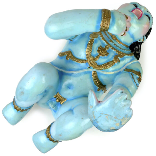 Statuette Bala Krishna Krishna enfant en papier mâché peint Culture hindoue (dessous)