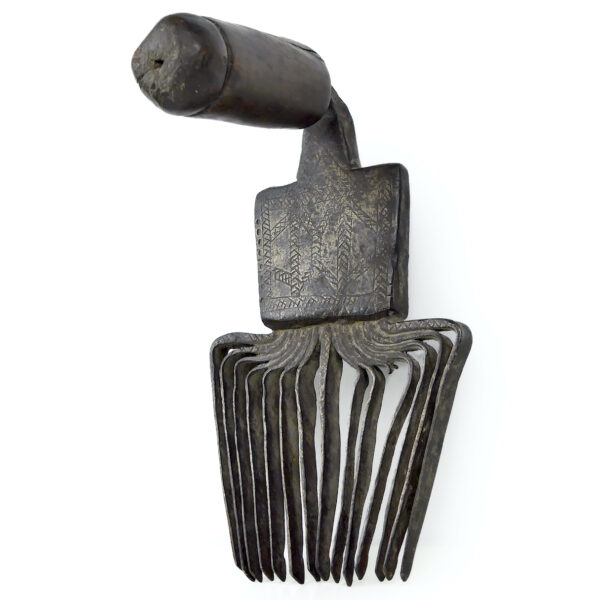 Peigne de tisserand berbère en fer forgé et bois Outil traditionnel ancien (3/4)