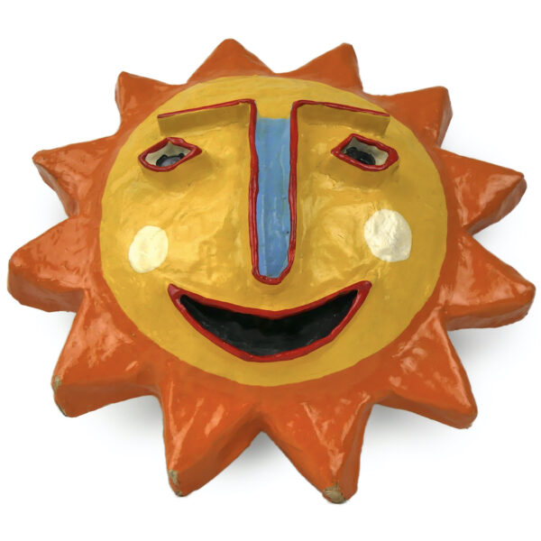 Masque solaire en papier mâché de Gina Truex Folk Art USA 80s (dessous 3/4)