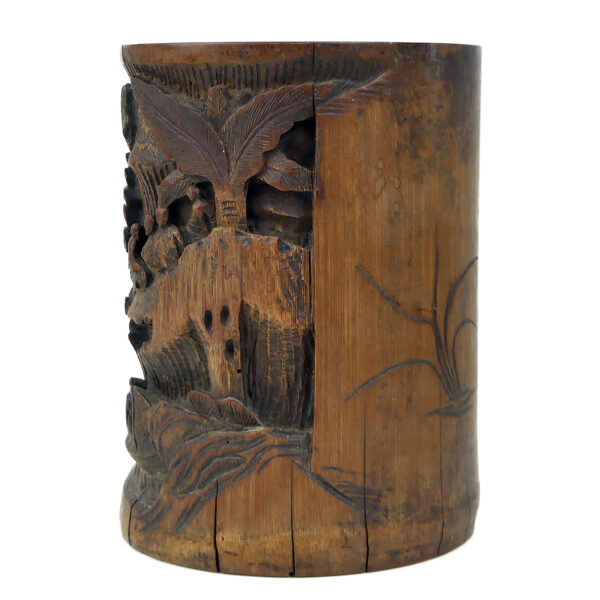 Pot à pinceaux chinois ancien en bambou sculpté Art chinois (profil)