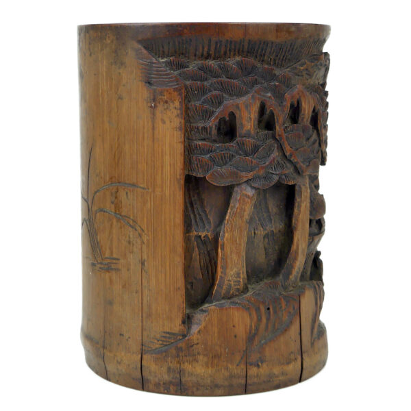 Pot à pinceaux chinois ancien en bambou sculpté Art chinois (profil)
