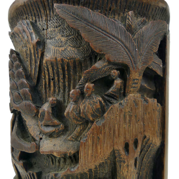 Pot à pinceaux chinois ancien en bambou sculpté Art chinois (détail)