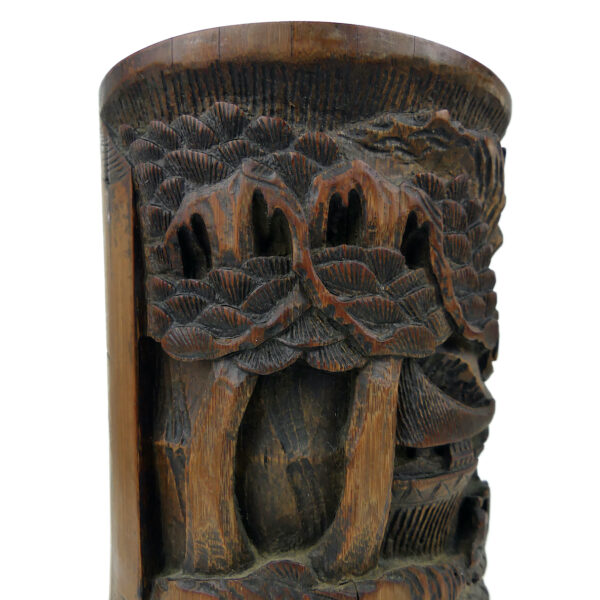 Pot à pinceaux chinois ancien en bambou sculpté Art chinois (détail)