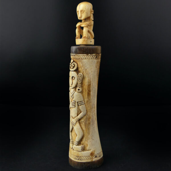 Boîte à médecine chamanique en os de bovin sculpté et bois - Timor (3/4)