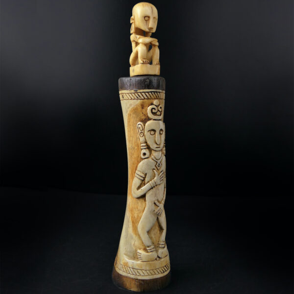 Boîte à médecine chamanique en os de bovin sculpté et bois - Timor (3/4)