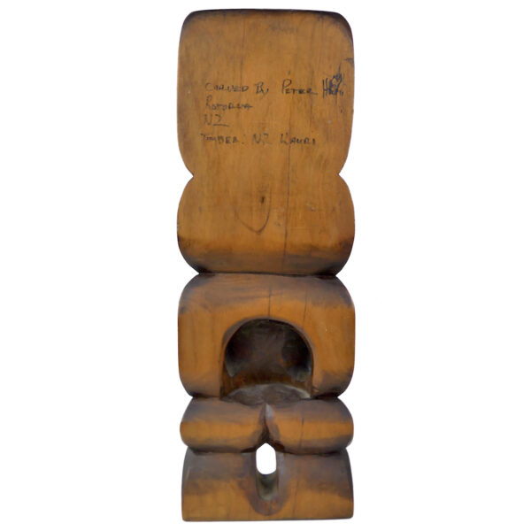 Grand Teko Teko Maori ancien signé Peter Hemi en Kauri et Paua (dos)