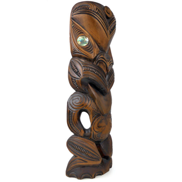 Grand Teko Teko Maori ancien signé Peter Hemi en Kauri et Paua (3/4)