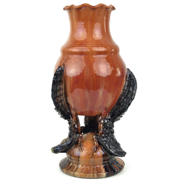 Vase aux crocodiles ancien en céramique orange et brune Art nouveau