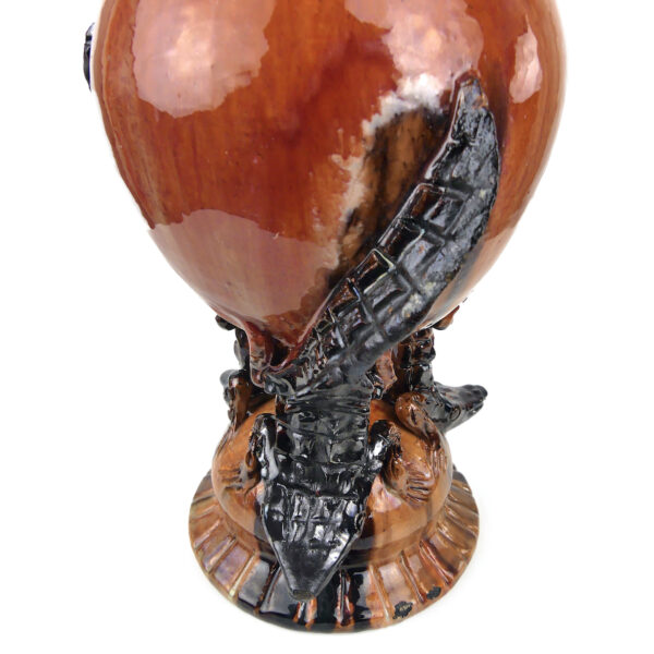 Vase aux crocodiles ancien en céramique orange et brune Art nouveau (détail)