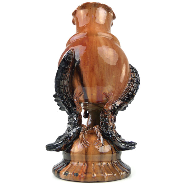 Vase aux crocodiles ancien en céramique orange et brune Art nouveau (face)