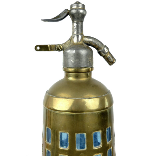 Grand siphon à eau de Seltz bleu et doré Bouteille de collection Paris (détail)