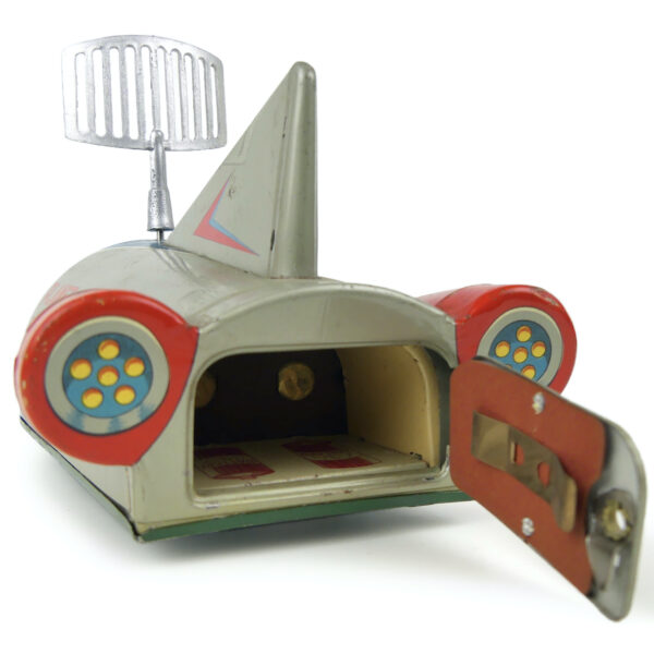Véhicule Planet Explorer vintage Jouet tinplate ancien rare Modern Toys Japan (3/4 dos ouvert)