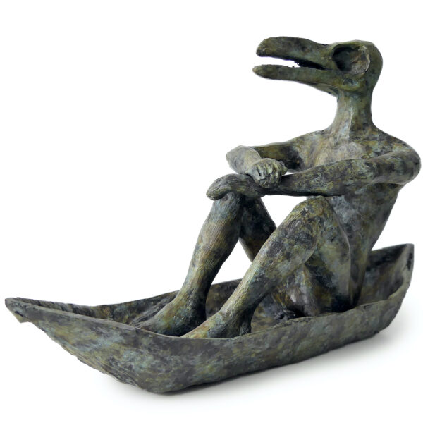 Homme-oiseau assis dans sa barque en bronze Art figuratif Thaïlandais (3/4)