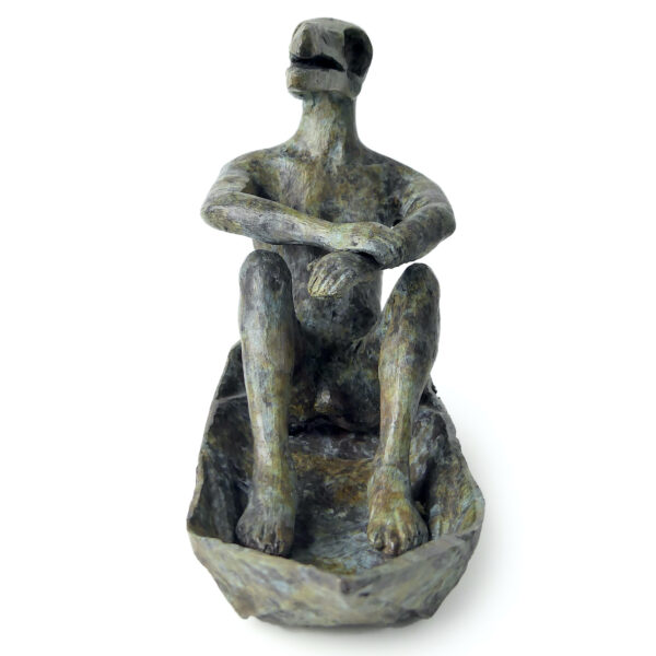 Homme-oiseau assis dans sa barque en bronze Art figuratif Thaïlandais (face)