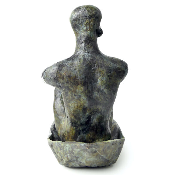 Homme-oiseau assis dans sa barque en bronze Art figuratif Thaïlandais (dos)