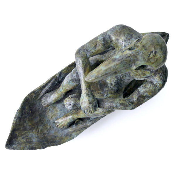 Homme-oiseau assis dans sa barque en bronze Art figuratif Thaïlandais (dessus)