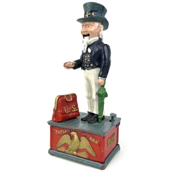 Tirelire mécanique Uncle Sam vintage Tirelire américaine en fonte peinte (3/4)