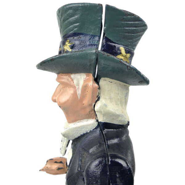 Tirelire mécanique Uncle Sam vintage Tirelire américaine en fonte peinte (détail)