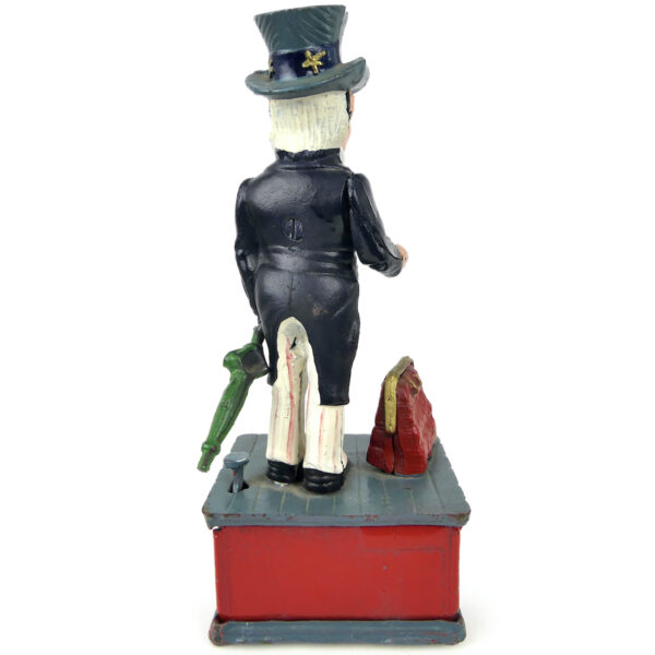 Tirelire mécanique Uncle Sam vintage Tirelire américaine en fonte peinte (dos)