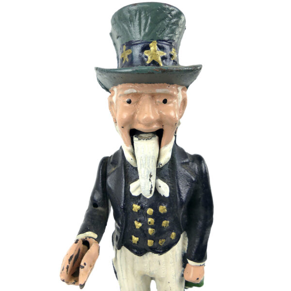 Tirelire mécanique Uncle Sam vintage Tirelire américaine en fonte peinte (détail)