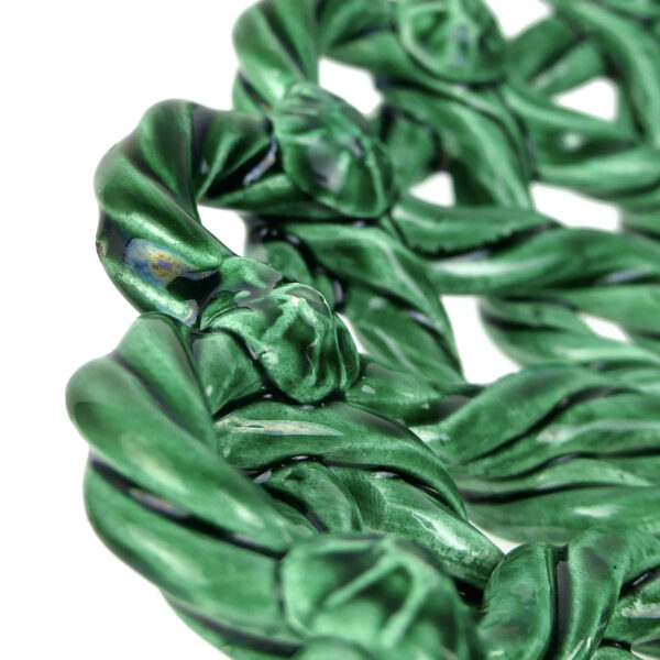 Coupe à fruits Massier en céramique tressée verte Vallauris Années 50 (détail)
