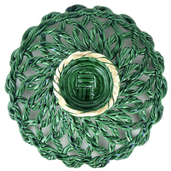 Coupe à fruits Massier en céramique tressée verte Vallauris Années 50 (dessous)